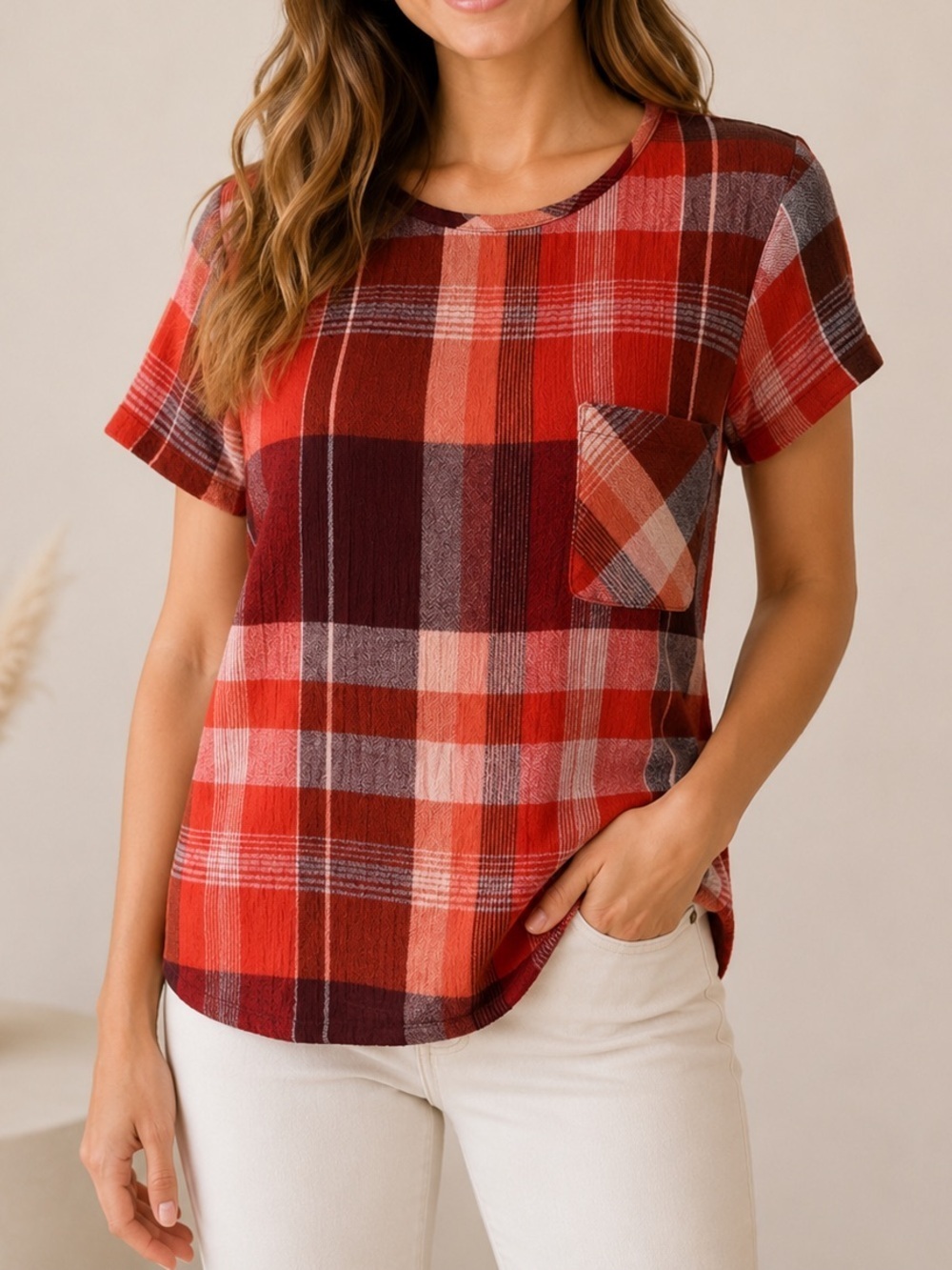 DownEast Red Plaid T-Shirt โ Size Small